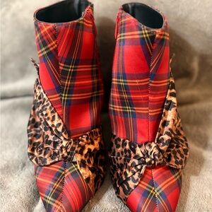 Betsey Johnson/Torrid Red Plaid and Leopard Ankle Boots